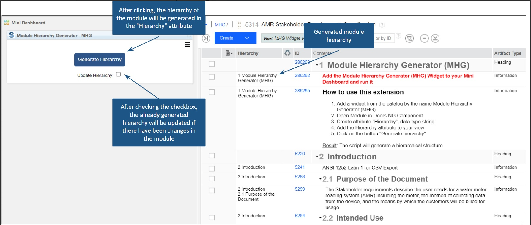 After clicking, the hierarchy of the module will be generated in the 